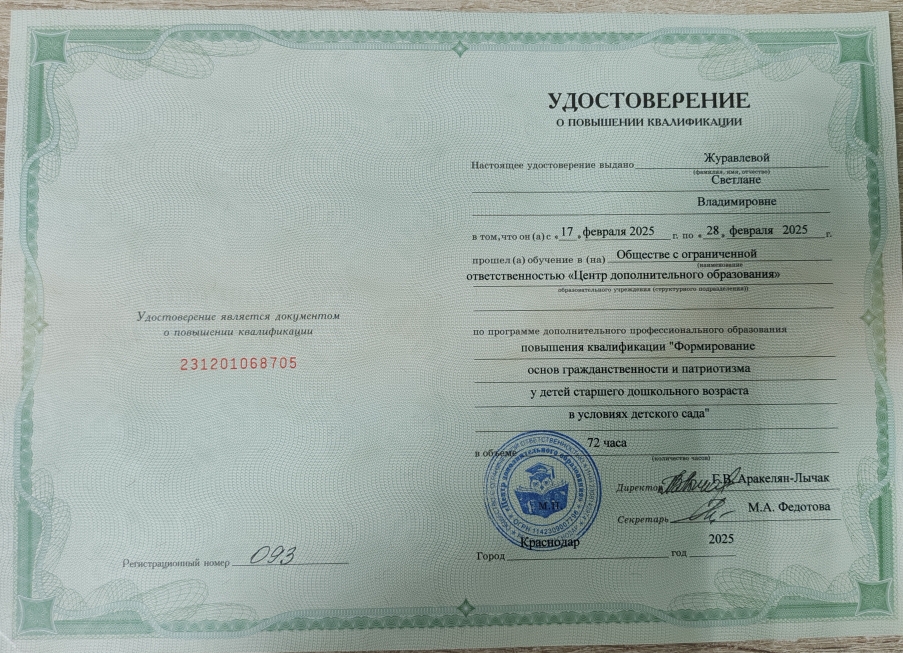 Удостоверение о повышении квалификации